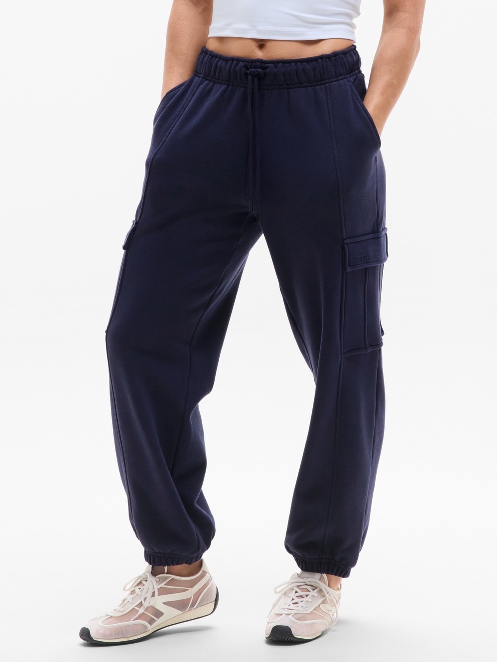Athleta Heavyweight Terry Cargo Jogger Navy Blue NWT Women's Medium